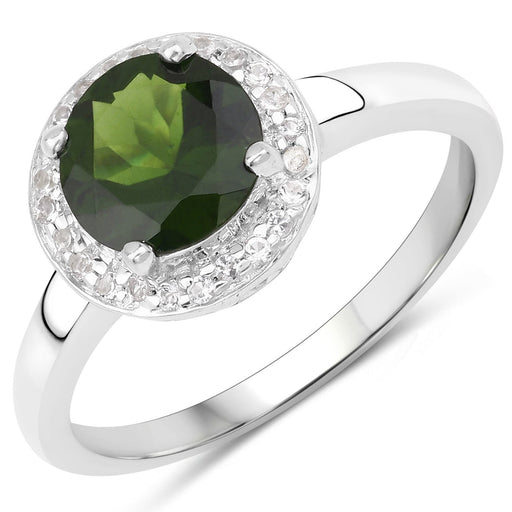 Bids.com 1.90 Carat Genuine Chrome Diopside and White Topaz .925 Sterling Silver Ring Rings White Smoke size 5.00,size 6.00,size 7.00,size 8.00,size 9.00,size 10.00