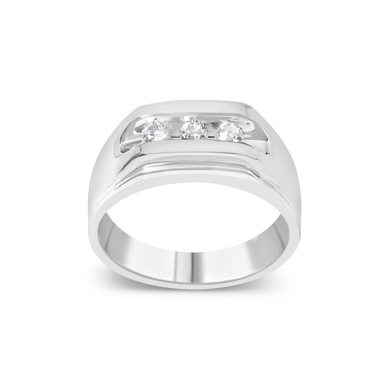 Bids.com Men's .925 Sterling Silver 1/3 Cttw Diamond Channel Set 3 Stone Ring Band (I-J Color, I3 Clarity) - Ring Size 10 Rings White Smoke 10 / White.Sterling Silver,9 / White.Sterling Silver,11 / White.Sterling Silver,12 / White.Sterling Silver