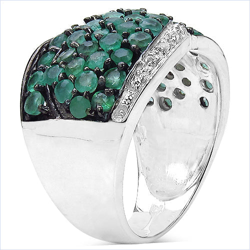Bids.com 2.28 Carat Genuine Emerald & White Topaz .925 Sterling Silver Ring Rings White Smoke size 7.00,size 6.00,size 8.00,size 9.00
