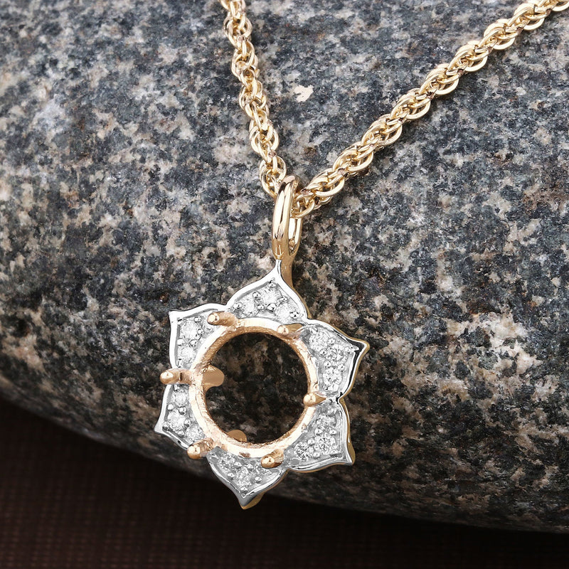 Bids.com 0.14 Carat Genuine White Diamond 14K Yellow Gold Semi Mount Pendant - holds 8.00mm Round Gemstone Pendants Dim Gray