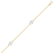 Bids.com 14k Two Tone Gold Entwined Heart Stationed Anklet Accessories White Smoke 10 / Two-Tone Gold