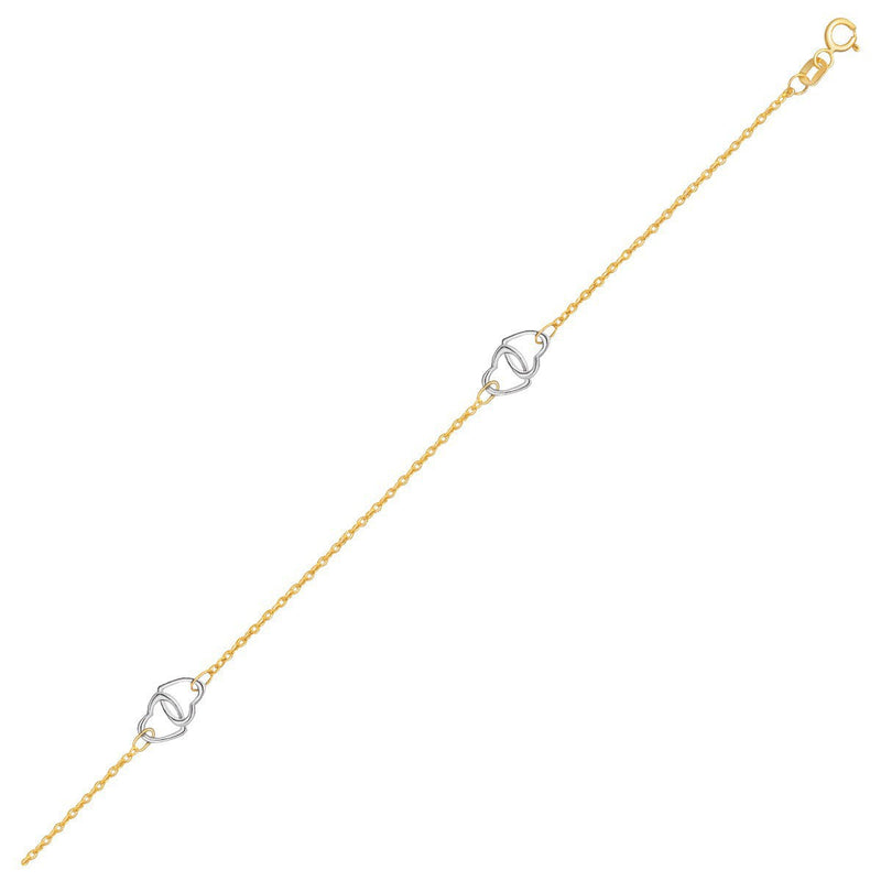 Bids.com 14k Two Tone Gold Entwined Heart Stationed Anklet Accessories White Smoke 10 / Two-Tone Gold