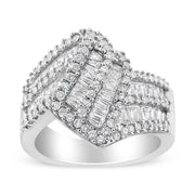 Bids.com 14K White Gold 1-1/2 Cttw Round and Baguette Diamond Bypass Cocktail Ring Band (H-I Color, SI1-SI2 Clarity) - Size 7 Rings White Smoke 7 / White.Gold