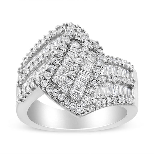 Bids.com 14K White Gold 1-1/2 Cttw Round and Baguette Diamond Bypass Cocktail Ring Band (H-I Color, SI1-SI2 Clarity) - Size 7 Rings White Smoke 7 / White.Gold