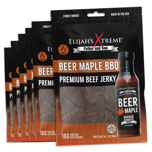 Elijah's Xtreme Beer Maple BBQ Beef Jerky - 6 bags (1lb) Beef Jerky Black
