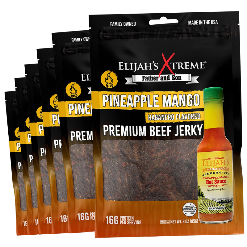 Elijah's Xtreme Pineapple-Mango Habanero Beef Jerky - 6 bags (1lb) Beef Jerky Black
