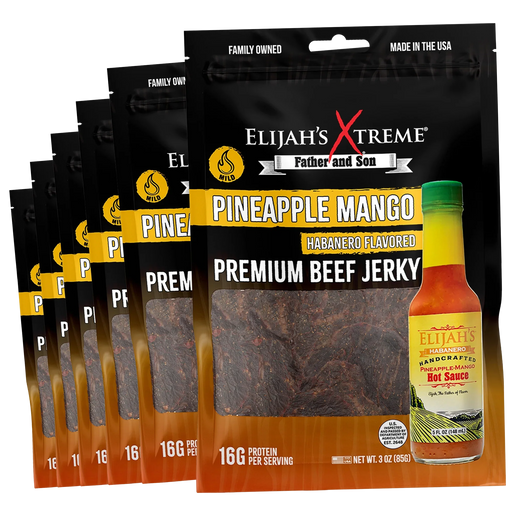 Elijah's Xtreme Pineapple-Mango Habanero Beef Jerky - 6 bags (1lb) Beef Jerky Black