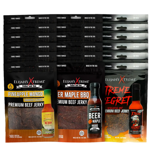 Elijah's Xtreme Elijah’s Xtreme Beef Jerky Bulk Trio - 6 bags of Each Flavor, 18 bags total (3lbs) Beef Jerky Black