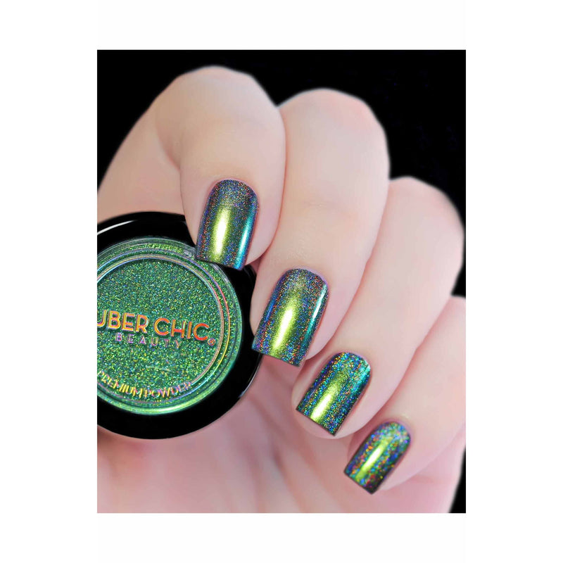 UberChic Beauty Chameleon Holographic Nail Powder: Emerald Isle Powder Gray