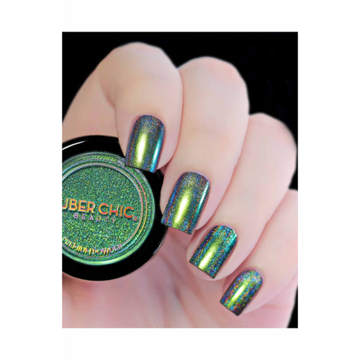 UberChic Beauty Chameleon Holographic Nail Powder: Emerald Isle Powder Gray