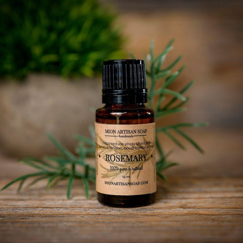 MION Artisan Soap Co. Rosemary Essential Oil | Revitalizing, Comforting Dark Olive Green
