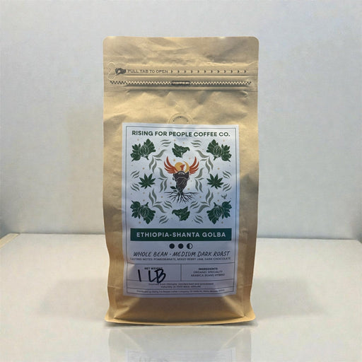 Rising For People Coffee Co. Ethiopia Shanta Golba Coffee Medium Dark — Medium-Dark Roast Whole Bean Coffee Coffee Gray 1 lb whole beans,1 lb standard grind beans,1 lb espresso grind beans