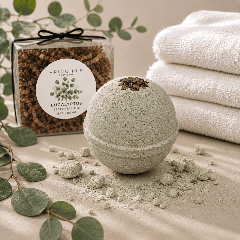 P R I N C I P L E Eucalyptus Essential Oil Bath Bomb Bath Gray