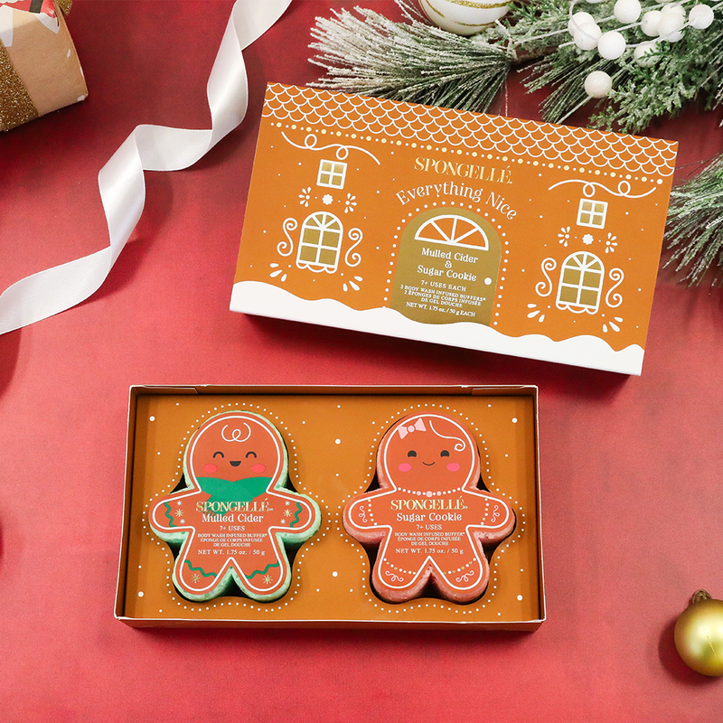 Spongellé Everything Nice | Holiday Gingerbread Gift Set Body Wash Infused Buffer Chocolate