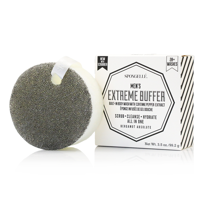 Spongellé 20+ Men's Extreme Buffer | Black Scrubber Body Wash Infused Buffer White Smoke