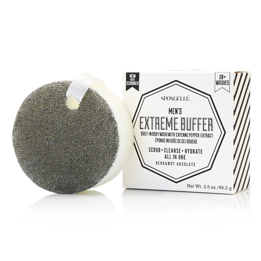 Spongellé 20+ Men's Extreme Buffer | Black Scrubber Body Wash Infused Buffer White Smoke