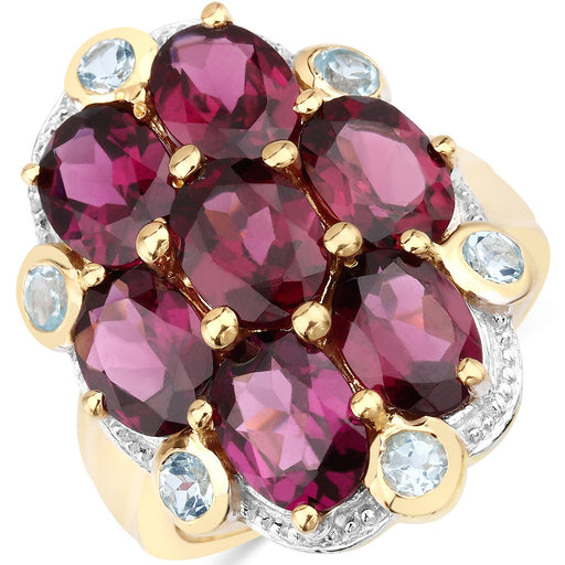 Bids.com 11.22 Carat Genuine Rhodolite and Blue Topaz .925 Sterling Silver Ring Rings White Smoke size 9.00,size 5.00,size 6.00,size 7.00,size 8.00