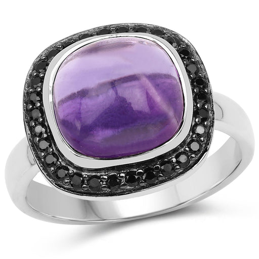 Bids.com 5.25 Carat Genuine Amethyst & Black Spinel .925 Sterling Silver Ring Rings White Smoke size 6.00,size 8.00,size 7.00,size 9.00
