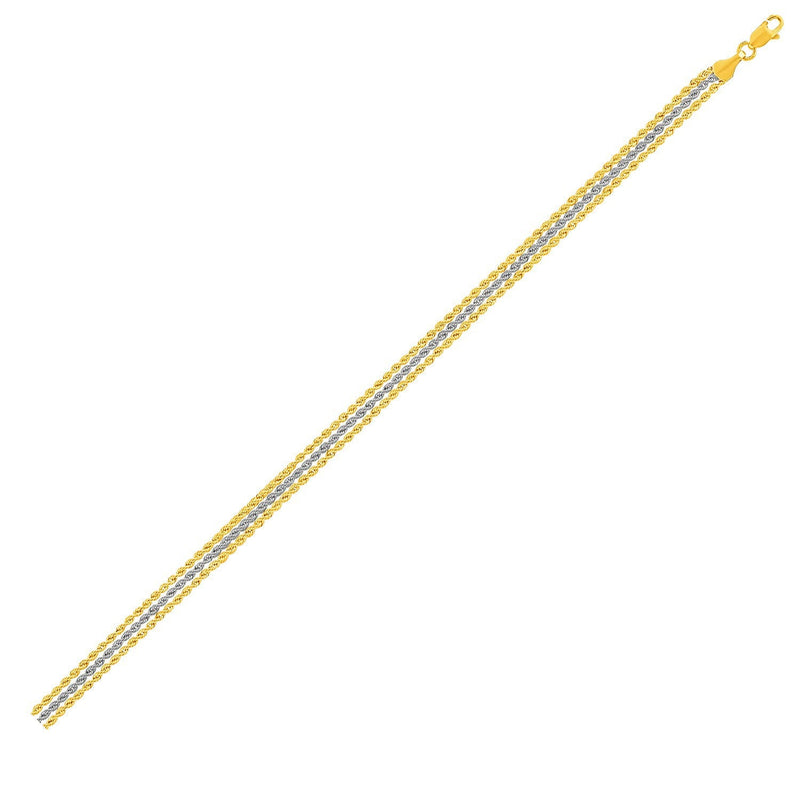 Bids.com Triple Strand Rope Chain Bracelet in 10k Two Tone Gold Bracelets White Smoke 7.25 / Two-Tone Gold