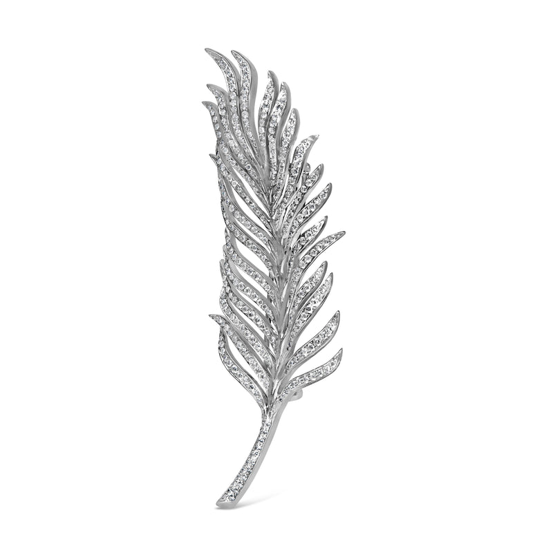 Bids.com 18K White Gold 2 7/8 Cttw Diamond Feather Brooch Pin (G-H Color, VS1-VS2 Clarity) Accessories White Smoke White.Gold / 2.9