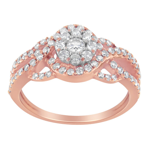 Bids.com 10K Rose Gold 3/4 Cttw Diamond Floral Cluster Head and Twisted Shank Cocktail  Ring (H-I Color, SI1-SI2 Clarity)- Size 7 Rings White Smoke 7 / Rose.Gold,5 / Rose.Gold,8 / Rose.Gold,6 / Rose.Gold,9 / Rose.Gold