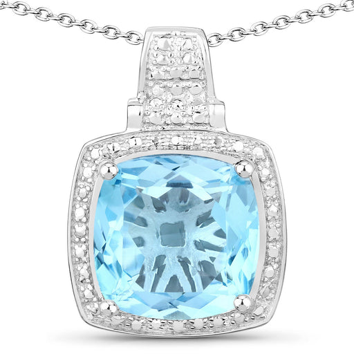 Bids.com 6.95 Carat Genuine Blue Topaz .925 Sterling Silver Pendant Pendants White Smoke