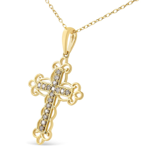 Bids.com 10K Yellow Flashed .925 Sterling Silver 1/4 Cttw Champagne Diamond Filigree Cross Pendant Necklace (K-L Color, I1-I2 Clarity) - 18" Necklaces White Smoke Yellow.Sterling Silver / 18