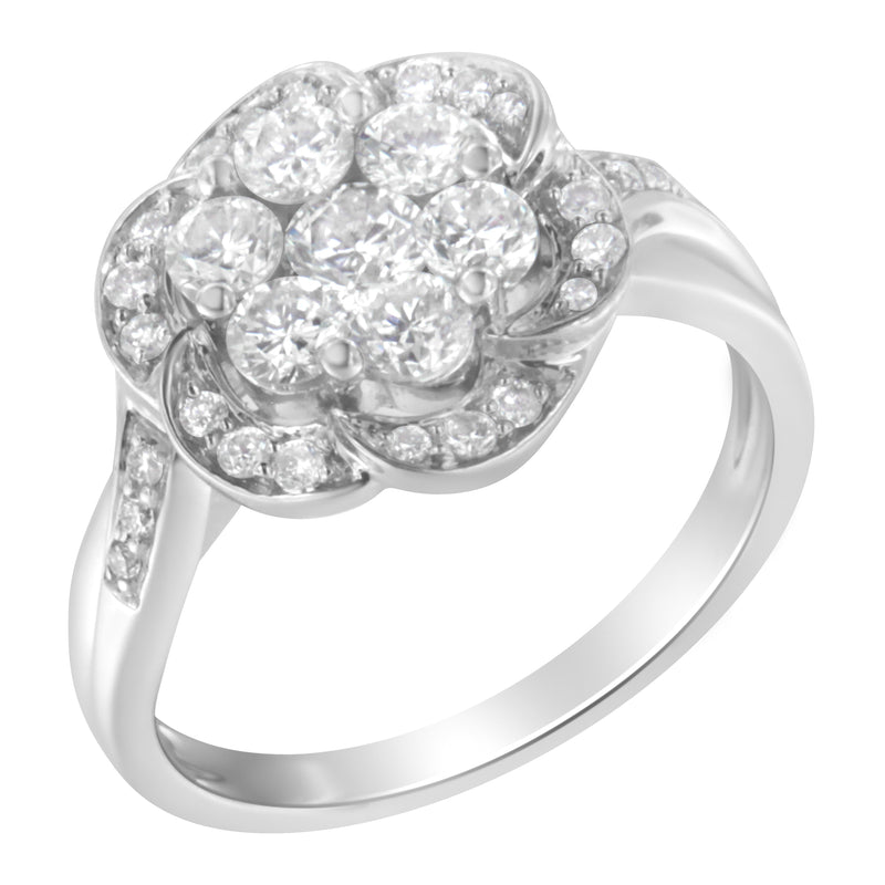 Bids.com 14K White Gold Floral Cluster Diamond Ring (1.0 Cttw, H-I Color, SI2-I1 Clarity) - Size 6 Rings White Smoke 7 / White.Gold,8 / White.Gold,7.5 / White.Gold,6.5 / White.Gold,6 / White.Gold