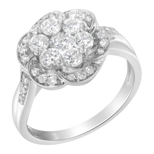 Bids.com 14K White Gold Floral Cluster Diamond Ring (1.0 Cttw, H-I Color, SI2-I1 Clarity) - Size 6 Rings White Smoke 7 / White.Gold,8 / White.Gold,7.5 / White.Gold,6.5 / White.Gold,6 / White.Gold