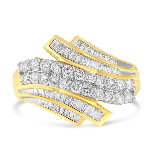 Bids.com 10K Yellow Gold 1.0 Cttw Round & Baguette Cut Diamond 64 Stone Bypass Style Channel Set Modern Statement Ring (H-I Color, SI1-SI2 Clarity) - Size 6 Rings White Smoke 7 / Yellow.Gold,7.25 / Yellow.Gold,6 / Yellow.Gold