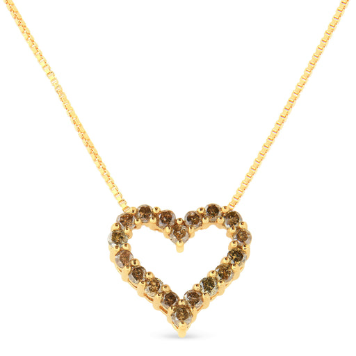 Bids.com 14K Yellow Gold Plated .925 Sterling Silver 1.0 Cttw Champagne Diamond Heart Pendant Necklace (K-L Color, I1-I2 Clarity) - 18" Necklaces White Smoke Yellow.Sterling Silver / 18