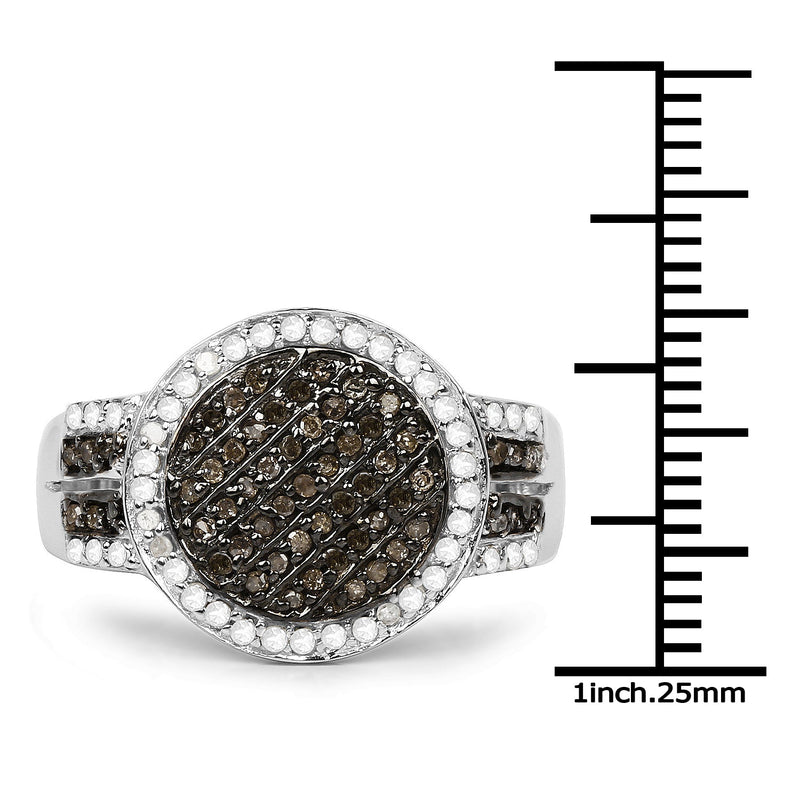 Bids.com 0.44 Carat Genuine Champagne Diamond and White Diamond .925 Sterling Silver Ring Rings White Smoke size 8.00,size 6.00,size 7.00,size 9.00,size 5.00