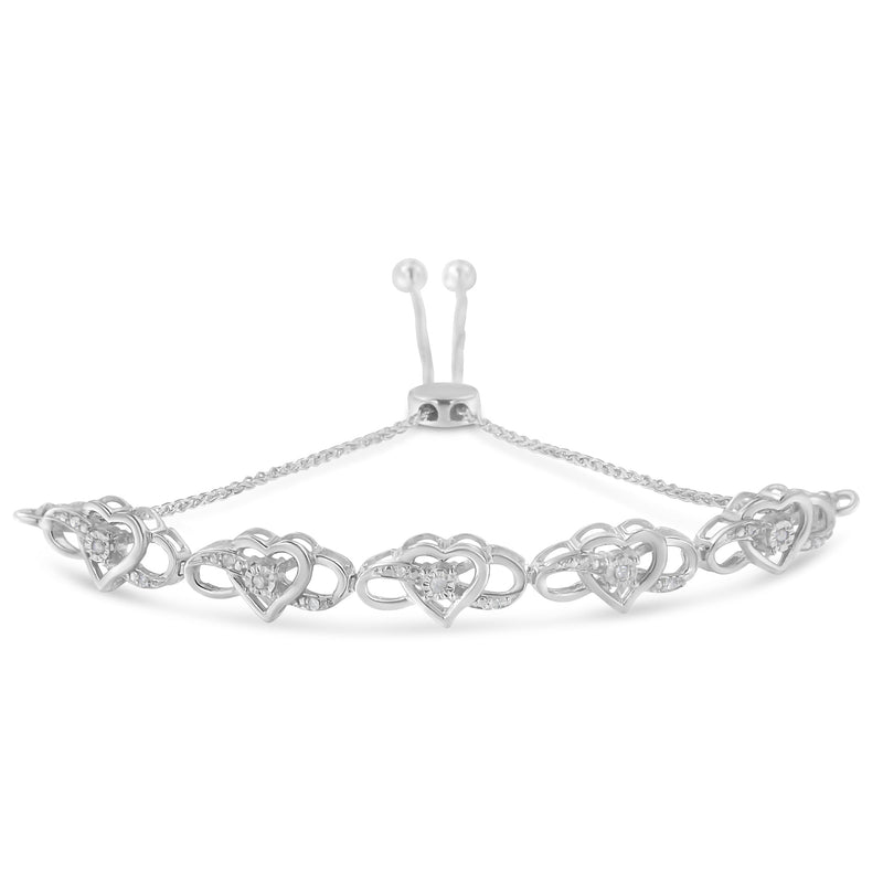 Bids.com .925 Sterling Silver Miracle Set Diamond Accented Infinity Hearts 6â€-9â€ Adjustable Bolo Bracelet (H-I Color, I2-I3 Clarity) Bracelets White Smoke White.Sterling Silver / 7