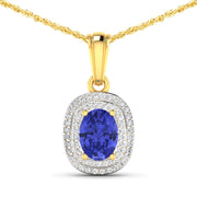 Bids.com 1.45 Carat Genuine Tanzanite and White Diamond 14K Yellow Gold Pendant Pendants White Smoke