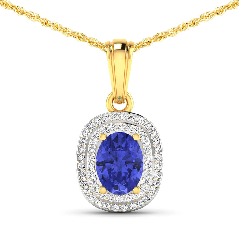 Bids.com 1.45 Carat Genuine Tanzanite and White Diamond 14K Yellow Gold Pendant Pendants White Smoke