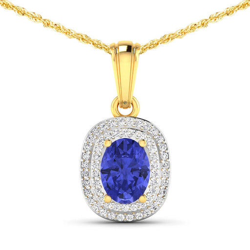 Bids.com 1.45 Carat Genuine Tanzanite and White Diamond 14K Yellow Gold Pendant Pendants White Smoke