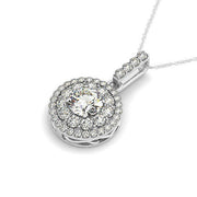 Bids.com 14k White Gold Diamond Halo Round Shape Pendant (1 1/4 cttw) Necklaces White Smoke 18 / White Gold