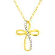 Bids.com 10K Yellow Gold Plated .925 Sterling Silver Diamond Accent Cross Ribbon 18" Pendant Necklace (I-J Color, I2-I3 Clarity) Necklaces White Smoke White.Sterling Silver / 18,Yellow.Sterling Silver / 18