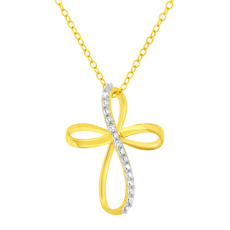 Bids.com 10K Yellow Gold Plated .925 Sterling Silver Diamond Accent Cross Ribbon 18" Pendant Necklace (I-J Color, I2-I3 Clarity) Necklaces White Smoke White.Sterling Silver / 18,Yellow.Sterling Silver / 18
