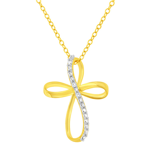 Bids.com 10K Yellow Gold Plated .925 Sterling Silver Diamond Accent Cross Ribbon 18" Pendant Necklace (I-J Color, I2-I3 Clarity) Necklaces White Smoke White.Sterling Silver / 18,Yellow.Sterling Silver / 18
