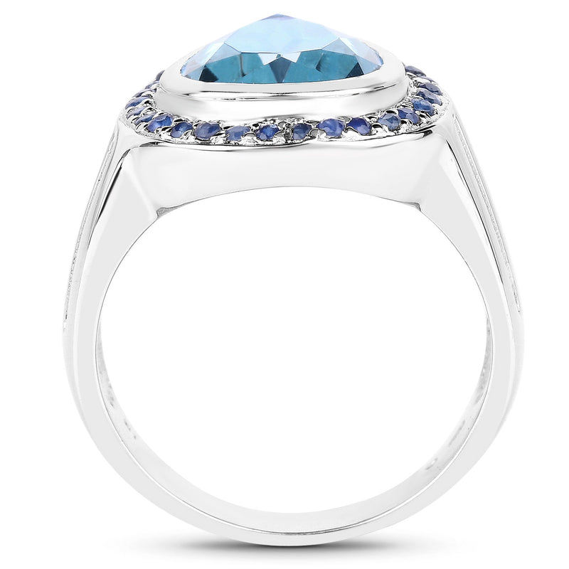Bids.com 5.42 Carat Genuine Blue Topaz and Blue Sapphire .925 Sterling Silver Ring Rings White Smoke size 7.50,size 6.00,size 7.00,size 8.00