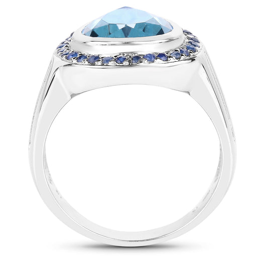 Bids.com 5.42 Carat Genuine Blue Topaz and Blue Sapphire .925 Sterling Silver Ring Rings White Smoke size 7.50,size 6.00,size 7.00,size 8.00
