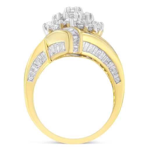 Bids.com 10K Yellow Gold Round and Baguette Diamond Crossover Cluster Ring (3 Cttw, I-J Color, I1-I2 Clarity) - Size 7-1/2 Rings White Smoke 7 / Yellow.Gold,6.5 / Yellow.Gold,8 / Yellow.Gold,6 / Yellow.Gold,7.5 / Yellow.Gold