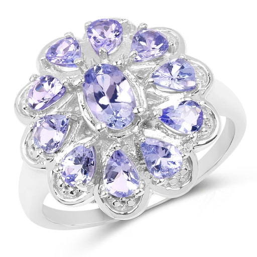 Bids.com 1.84 Carat Genuine Tanzanite .925 Sterling Silver Ring Rings White Smoke size 7.00,size 8.00,size 6.00,size 9.00