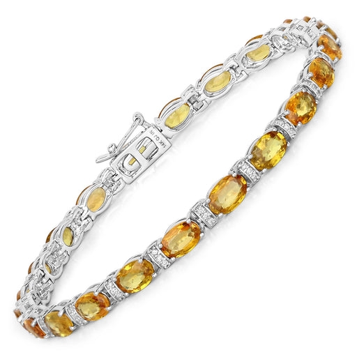Bids.com 12.33 Carat Genuine Orange Sapphire and White Diamond 14K White Gold Bracelet Bracelets White Smoke size 7.00