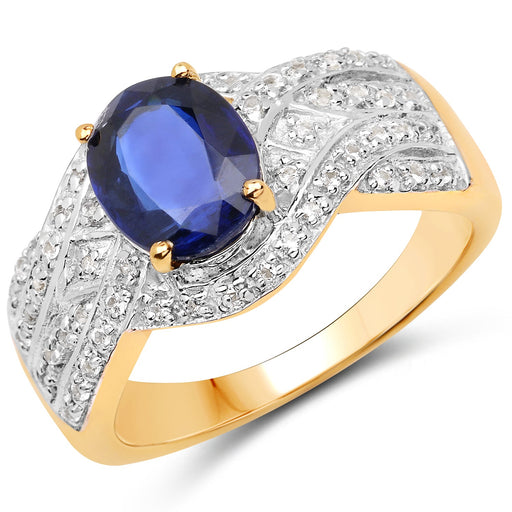 Bids.com 14K Yellow Gold Plated 2.56 Carat Genuine Kyanite and White Topaz .925 Sterling Silver Ring Rings White Smoke size 8.00,size 6.00,size 7.00,size 9.00