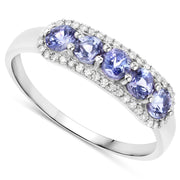 Bids.com 0.61 Carat Genuine Tanzanite and White Diamond 14K White Gold Ring Rings White Smoke size 7.00,size 5.00,size 6.00,size 8.00,size 9.00