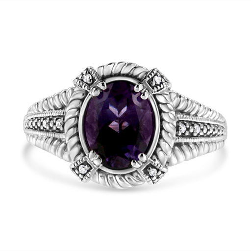 Bids.com .925 Sterling Silver Prong Set Natural Oval Shape 9X7 MM Purple Amethyst Solitaire and Diamond Accent Ring (I-J Color, I1-I2 Clarity) - Ring Size 7 Rings White Smoke White.Sterling Silver / 7,White.Sterling Silver / 5,White.Sterling Silver / 8,White.Sterling Silver / 6,White.Sterling Silver / 9