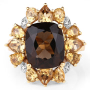 Bids.com 14K Yellow Gold Plated 7.10 Carat Genuine Smoky Quartz, Citrine & White Topaz Brass Ring Rings White Smoke size 6.00,size 7.00,size 8.00,size 9.00,size 5.00,size 10.00