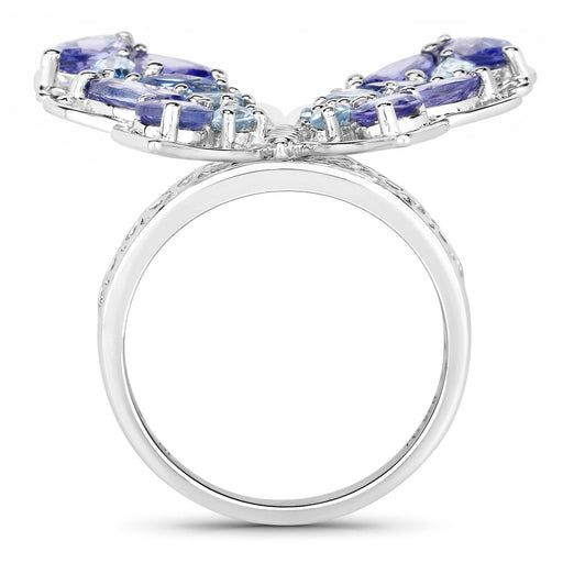 Bids.com 3.60 Carat Genuine Tanzanite and Swiss Blue Topaz .925 Sterling Silver Ring Rings White Smoke size 6.00,size 7.00,size 8.00